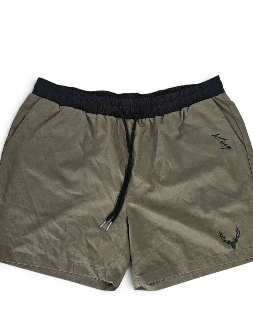 SHEIN Men's Swim Shorts Large Olive Green Deer Graphic Swim Trunks Beach Pool